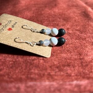 Chic Beaded Drop Earrings in Black and White